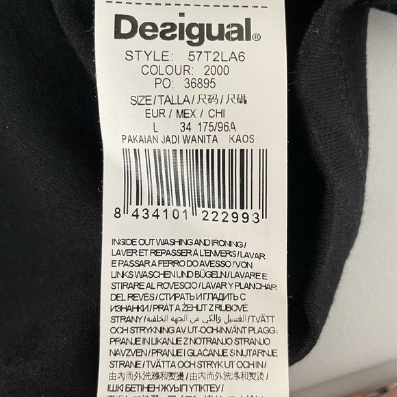 Desigual Floral Abstract Graphic Print Twist Neck Long Sleeve Top Black Large - Picture 11 of 12